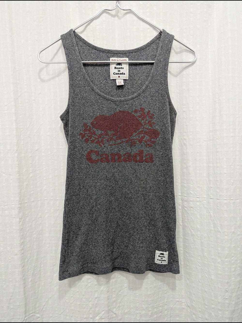 Roots Is Canada Heather Grey Beaver Logo Graphic Tank Top Vintage Style Small